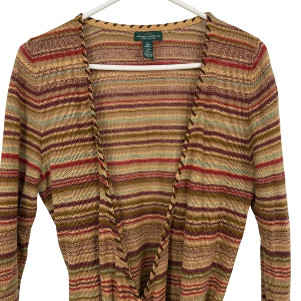 Lauren Ralph Lauren Wrap Cardigan Women Size M Multi-Color Striped Linen Blend - Image 2