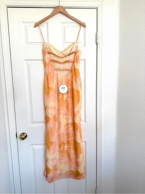 Selfie Leslie Warmth Of Love Mesh Maxi Dress Orange Pink Peach Yellow Large NWT - Image 8