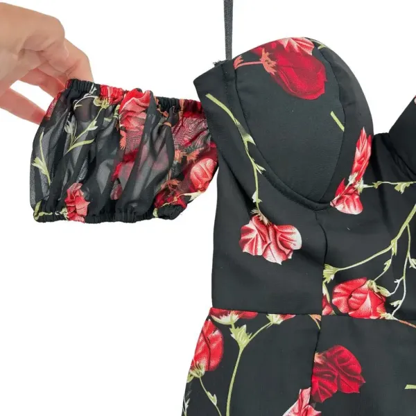 White Fox Boutique Monte Carlo Mini Dress Black‎ Red Floral Size XS - Image 5