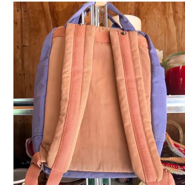 Doughnut Macaroon Backpack Purple Peach Nylon Leather Trim Outdoor Adventure Bag - Image 2