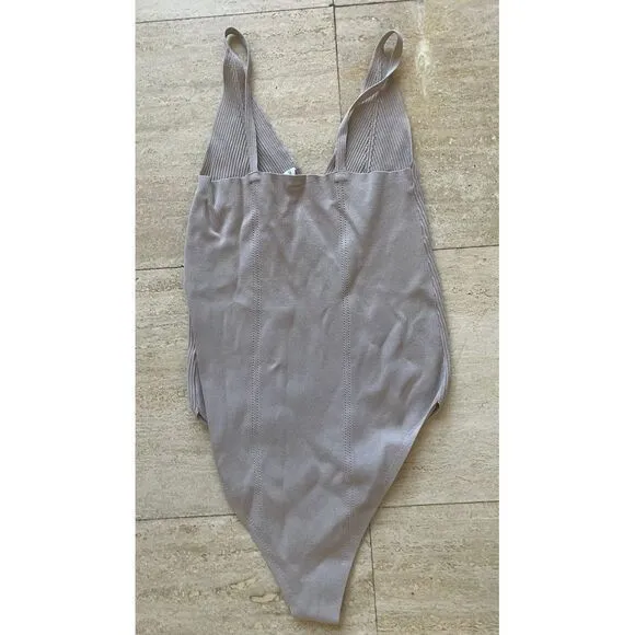 Wishlist Ribbed V-Neck Bodysuit Sleeveless Light Basic Tank‎ Leotard L - Image 2