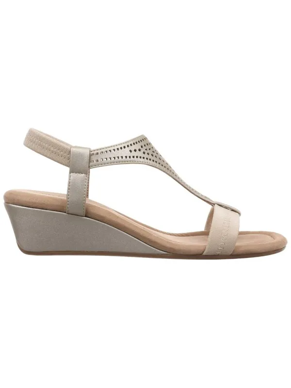 NWT Style & Co. T Strap Elastic Wedge Sandals Platinum Gray / Tan Brown 6.5M - Image 5