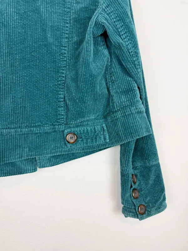 Free People Teal Corduroy Cropped Moto Jacket Size XS - Image 8