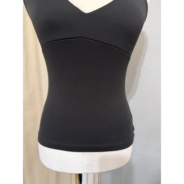 Y2K Bebe Womens Size M Black V-Neck Halter Top Slim Fit Open Back Made in USA - Image 9