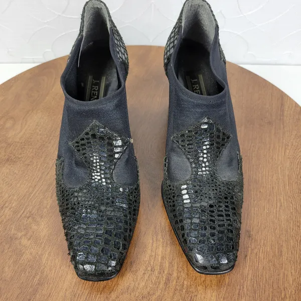 J Renee Women's Shoes 7 Black Leather Reptile Embossed Slip On Block Heel Bootie - Image 6