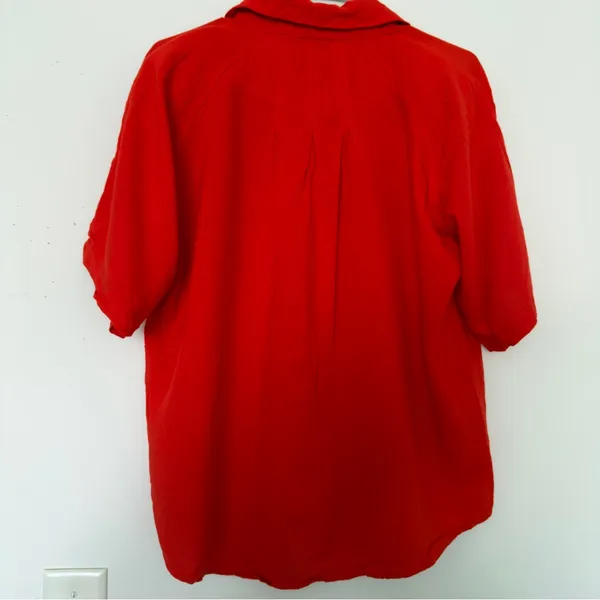 Red Hot Red-Orange 100% Rayon Button-Up Blouse Women’s Size L - Image 4