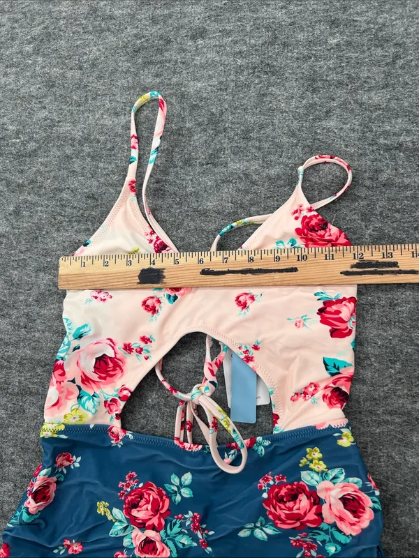Cupshe Women’s Floral One-Piece Swimsuit - Pink & Blue Size Large - Image 8