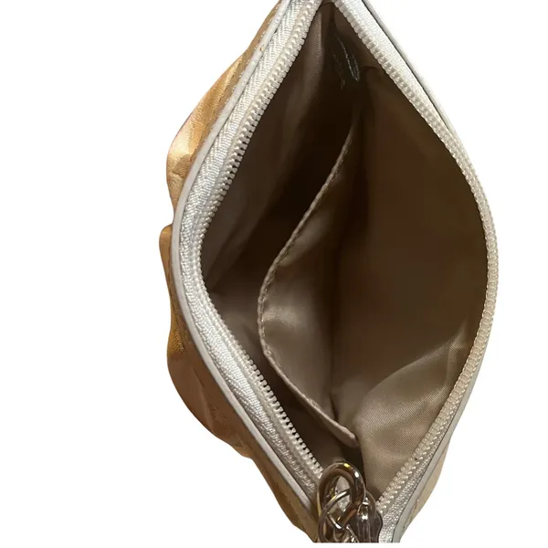 Coach Signature Jacquard Wristlet Women Small Cream‎ Gold Pleated Monogram Bag - Image 3