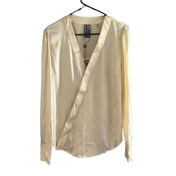 LM Style Bar Women’s Elegant Satin Silk Blend Wrap Top Evening Blouse Large - Image 3