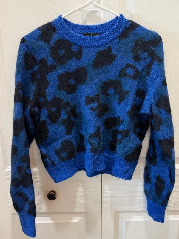 Rag & Bone Blue Leopard Print Mohair Sweater Size Small - Image 2