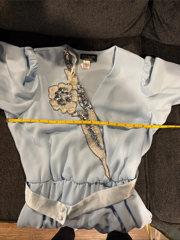 Vtg 1970's Union Made light blue embellished beaded formal dress - Image 5