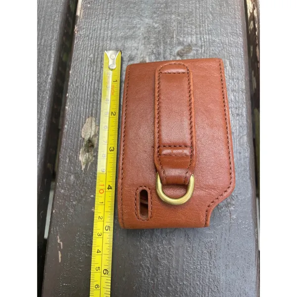 Coach‎ Vintage Brown Leather Flip Phone Case Tech Accessory Brass D-Ring - Image 2