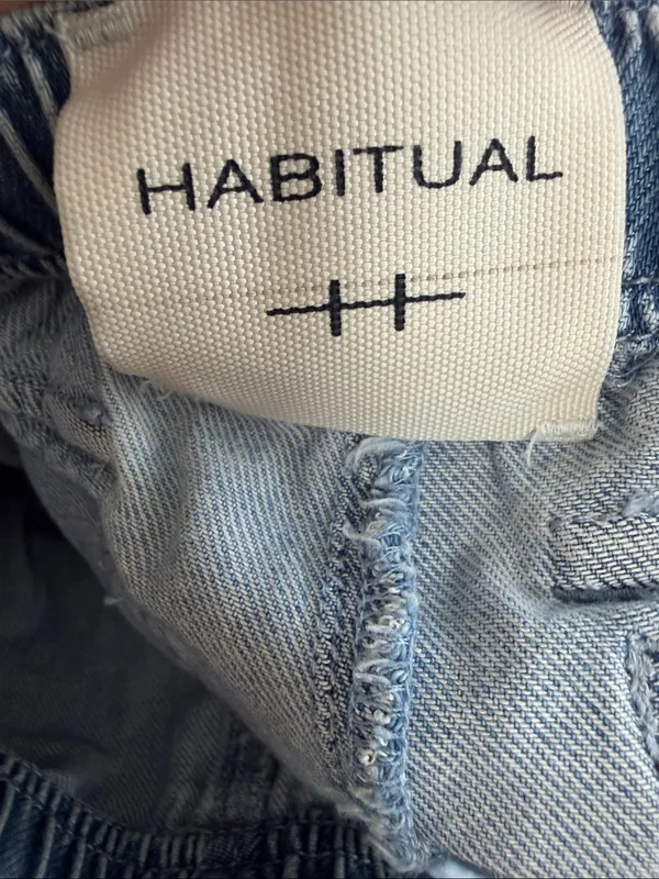 Habitual Cropped Barrel Leg Drawstring Waistband Light Wash Soft Comfy Jeans M - Image 3
