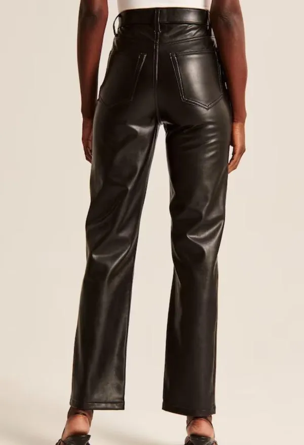 Abercrombie SHORT 90’s Straight Ultra High Rise Vegan Leather Black Pants 12 - Image 6