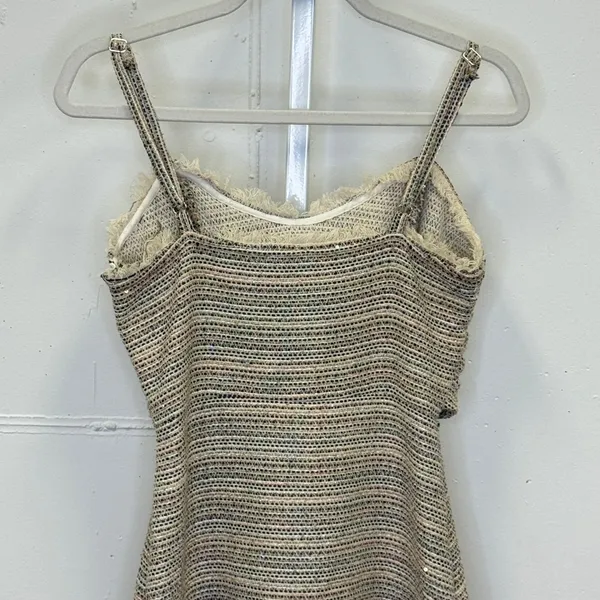Storia Multi Color Tweed Tie Front Cutout Mini Dress Small SD1649 Sequins Fringe - Image 6