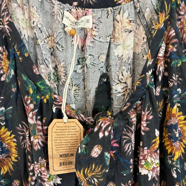 Natural Life Sienna Black Floral Mini Dress Cotton Womens Size Medium NWT - Image 3