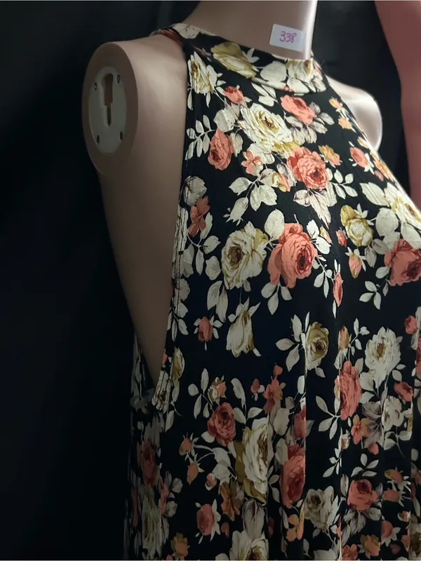 Vibe Sportswear Floral Halter Swing Dress Black Coral & Cream Roses LG NWT - Image 5