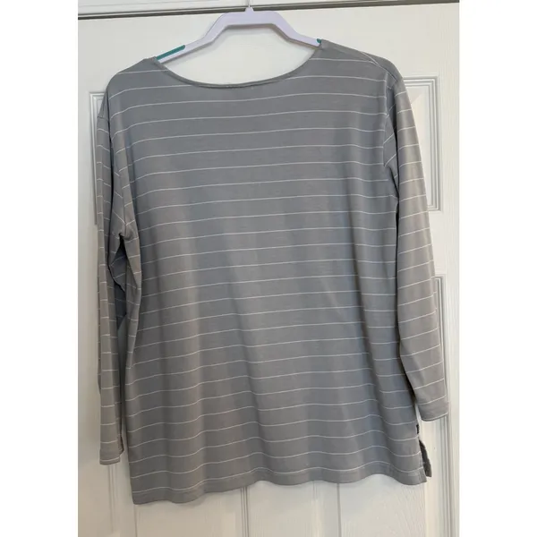 FREE FLY Bamboo Top Women Sz XL Pullover‎ Shirt Blue Gray Striped Casual Stretch - Image 3