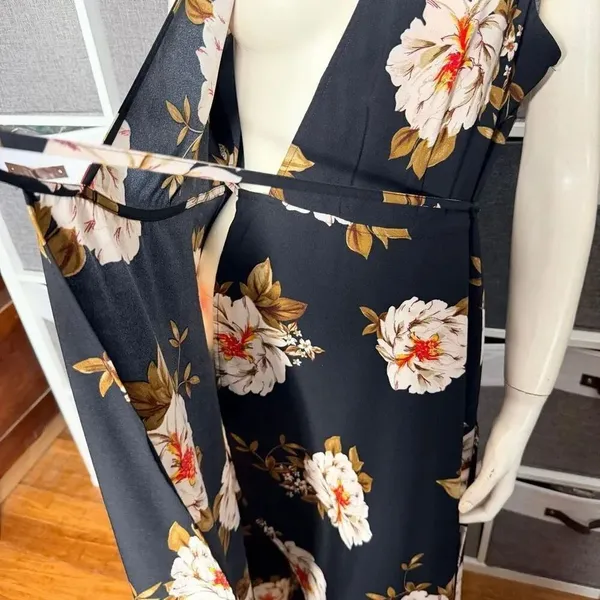 Leith True Wrap V-Neck Floral Flowy Maxi Sleeveless Dress Size Large - Image 6