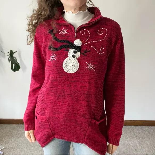 VINTAGE PBJ SPORT Embroidered Snowman Sweater - Image 3
