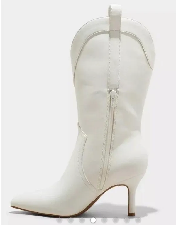 Wild Fable Women's Bryce Heeled Western Cowboy Boots in white faux leather - Image 4