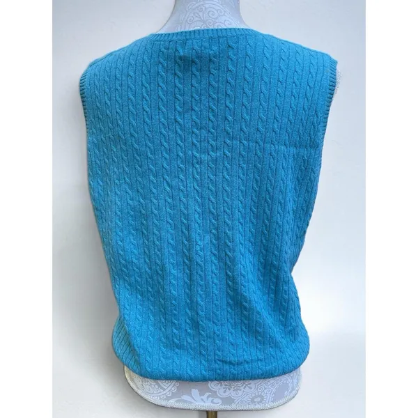 VTG LL Bean Cable Sweater Vest L-REG Wool/Cashmere Cable Knit Teal Green Preppy - Image 4