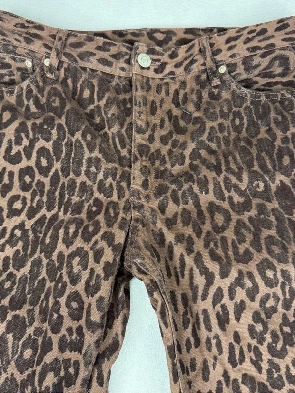 Zara Flocked Leopard Print Jeans Brown Straight Leg Animal Print Womens 8 - Image 2