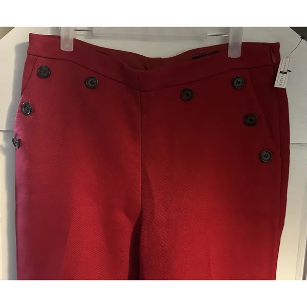 Halogen X Atlantic Pacific Button Detail Red Kick Flair Pants High Rise Sz 12 - Image 3
