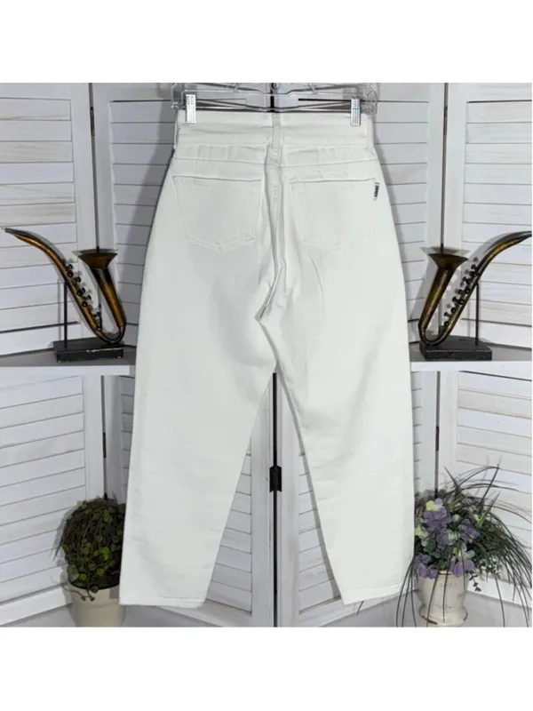 Vintage 90s Y2K jeans high rise wide barrel legs cream cotton grunge coquette S - Image 6