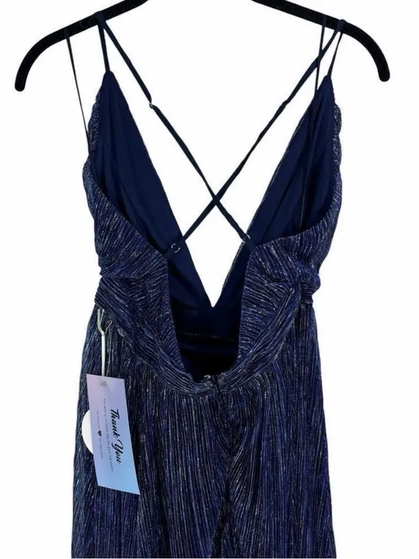 Luxxel Lulus Magical Looks Sparkly Maxi Dress Navy Blue Deep V-Neck Metallic Gown NWT S - Image 8