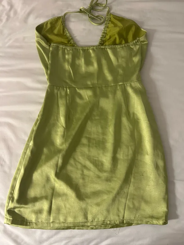 Lulus Green Satin Cutout Halter Dress - Image 3