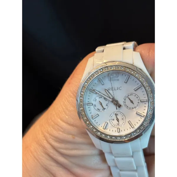 Relic by Fossil Womens White Crystal Bezel Multi Function Dial Watch ZR15551 - Image 3