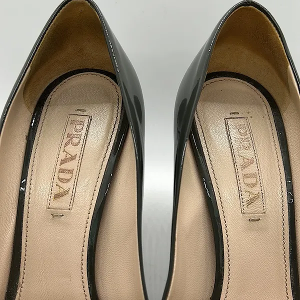 Prada Authenticated Black/Dark Gray Leather High Heels Shoes *Sz 37.5/US Sz 7.5* - Image 8