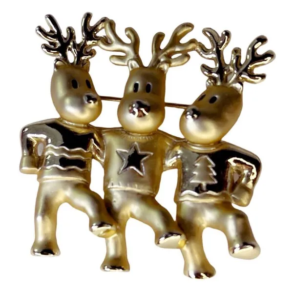 Vintage AJC three dancing deer gold tone brooch. - Image 2