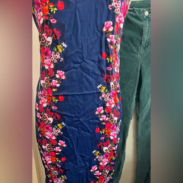 By Anthropologie $148 Double Strap‎ Blue Halter Column Midi Blue Floral Dress - Image 4