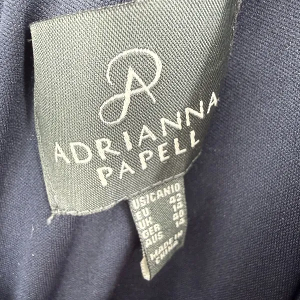 Adrianna Papell Size 10 Long Sleeve Maxi‎ Dress Dark Blue Mesh Sleeve Event Gown - Image 6