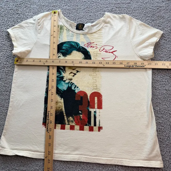 Vintage 2007 Elvis Presley 30th Anniversary Women's Graphic T-Shirt L Cream - Image 3