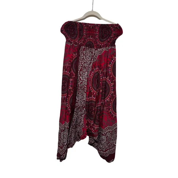 Bohemian Red Patterned Strapless Jumpsuit Small - Image 7