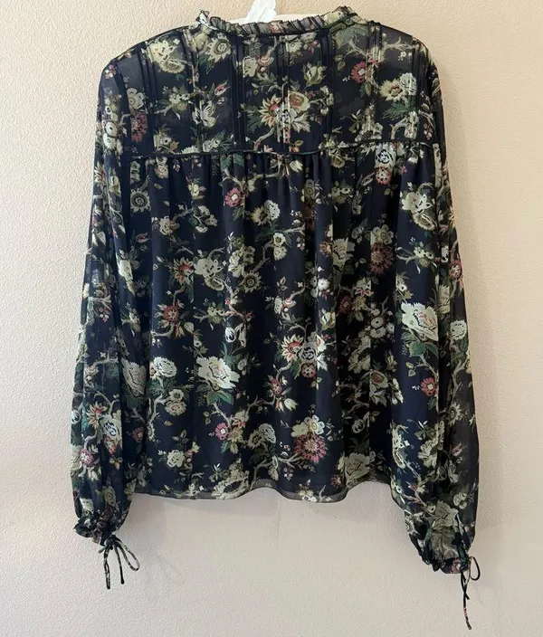 Aritzia Wilfred Black Floral Chiffon Blouse Shirt Top Womens S Small Long Sleeve - Image 2