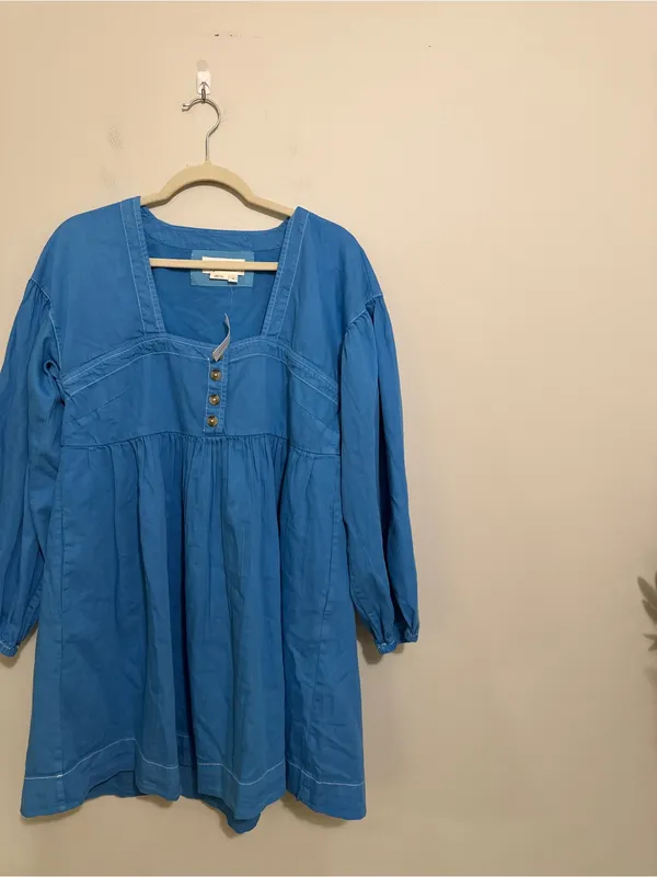 Anthropologie Long-Sleeve Square-Neck Denim Style Babydoll Mini Dress - Image 5