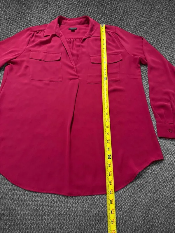 Ann Taylor Women’s Medium Magenta Long Sleeve Collared Polyester Blouse - Image 8