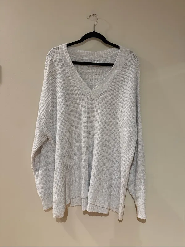 American Eagle Gray Waffle Knit Sweater - Image 2