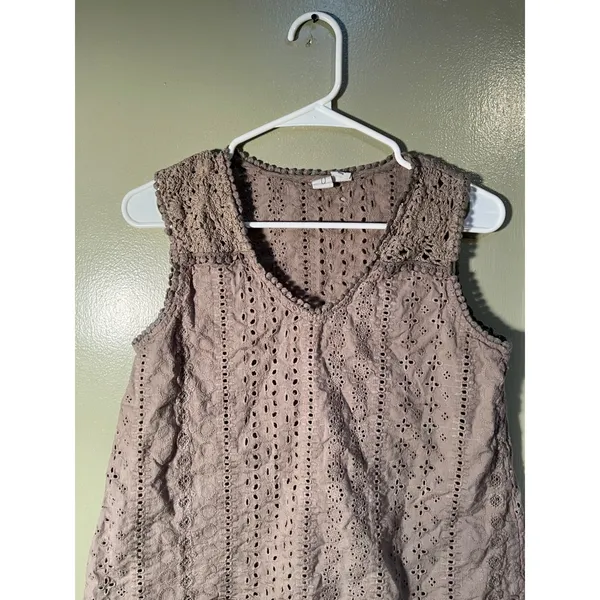 Joie Womens Size Small Eyelet Lace Sleeveless Top Light Brown V-Neck Boxy Cotton - Image 4