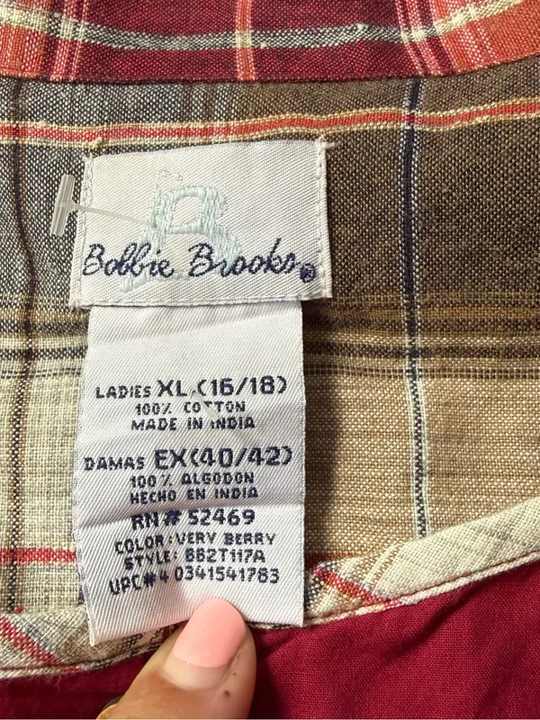 Vintage Bobbie Brooks Red Plaid Embroidery Lion Womens Shirt Size XL 16/18 - Image 2