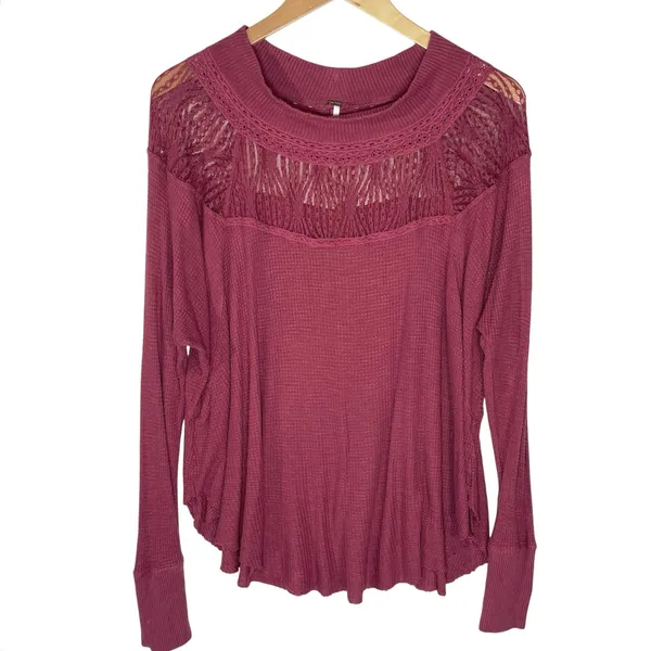FREE PEOPLE Women’s Spring Valley Lace Trim Long Sleeve Thermal Top - Image 3