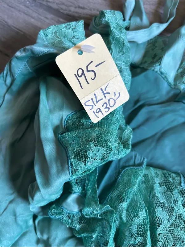 Women's Lace-Trim Satin Chemise - Teal Green - Image 3