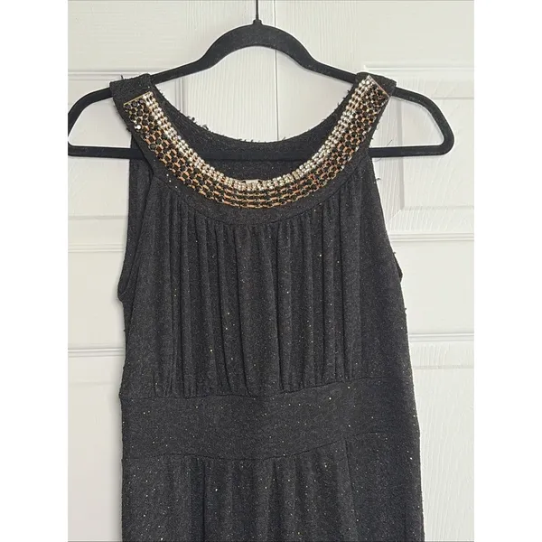 Haani Jeweled Neckline Maxi Dress Womens Size M Black Gold Glitter‎ Formal Knit - Image 2