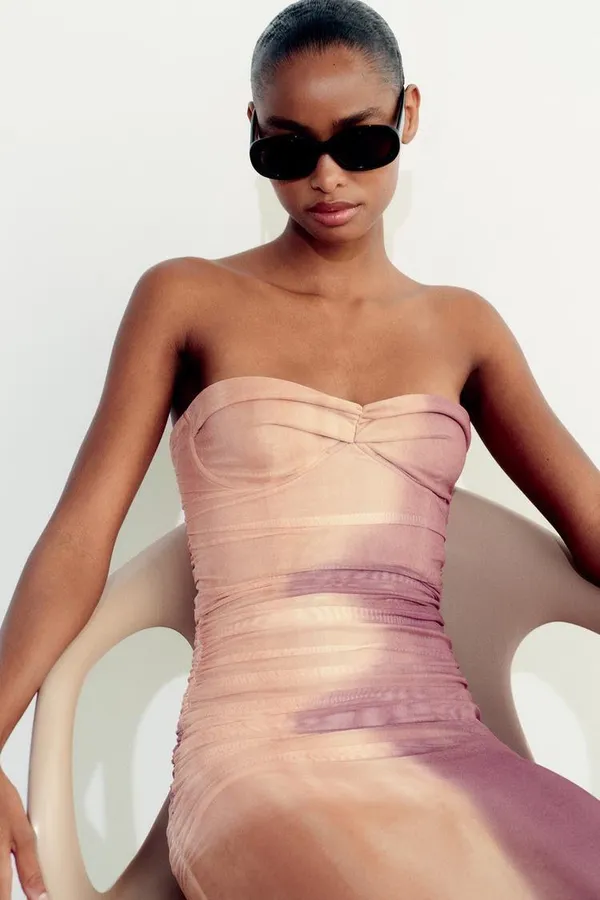 dress maxi midi corset fitted bodycon mesh mauve beige wedding party - Image 12
