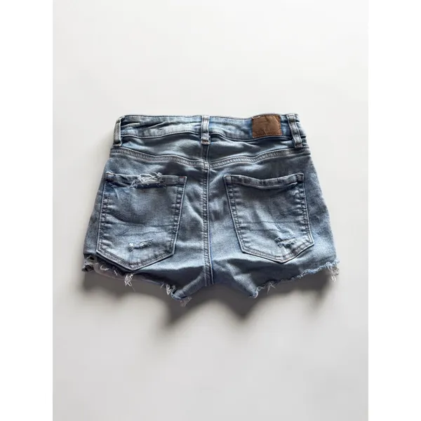 American Eagle Next Level Stretch Distressed Denim Shorts Light Wash‎ Eyelet 00 - Image 2