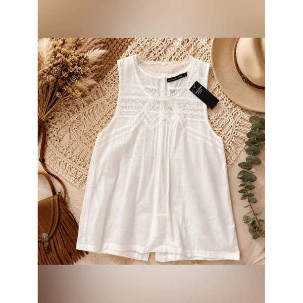 NWT‎ Abercrombie & Fitch Ivory Lace Embroidered Sleeveless Tank Top S Boho - Image 7